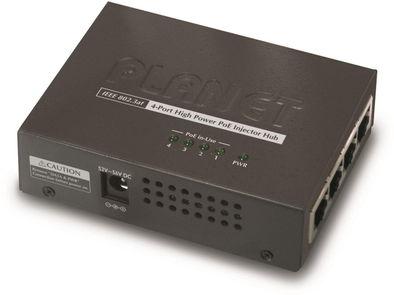 4-Port IEEE 802.3at High Power over Ethernet Injector Hub