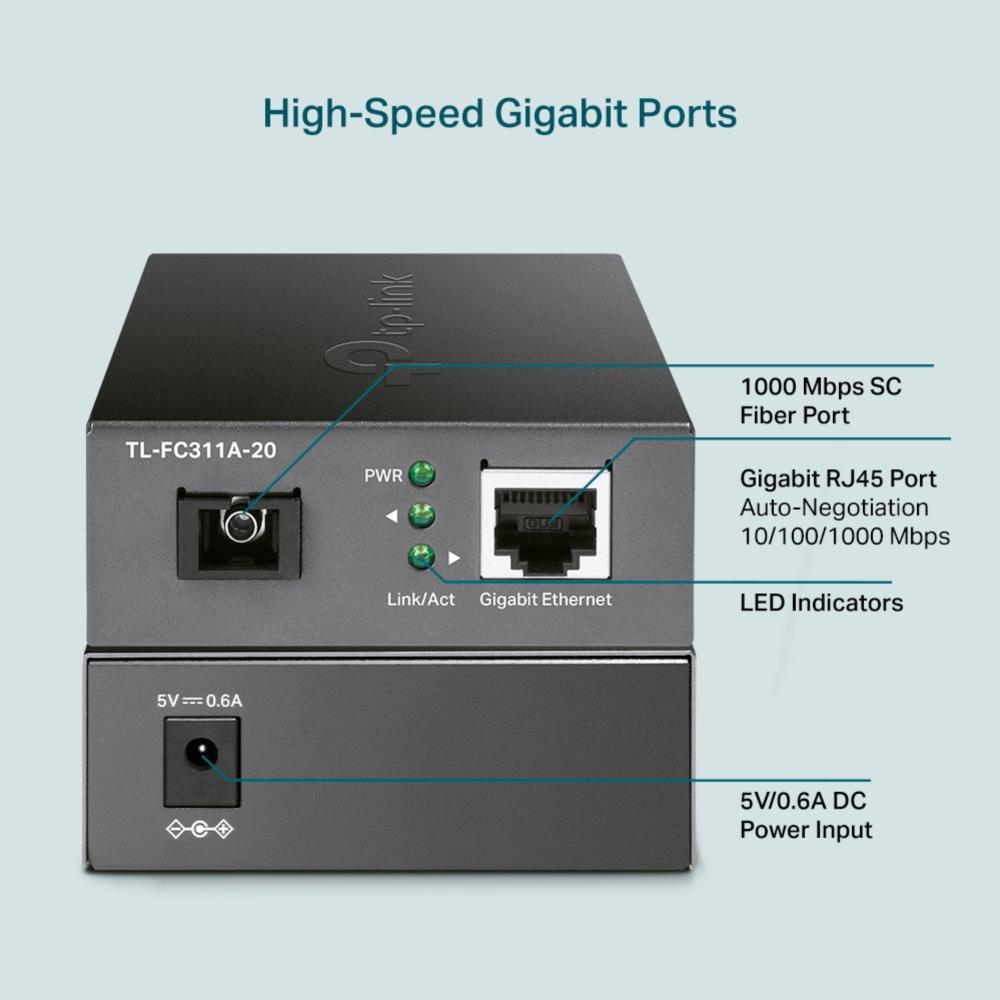 Gigabit-WDM-Medienkonverter, 1 Gbit RJ45 auf 1 Gbit SC Glasfaser