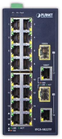 Industrial 16Port 10/100TX + 2Port Gigabit TP/SFP Combo Ethernet Switch, -40-75°