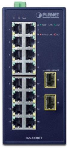Industrial 16-Port 10/100/1000T + 2-Port 1000X SFP Ethernet Switch