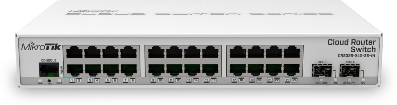 Cloud Router Desktop Switch mit 24x GB, 2x 10GB SFP+, RouterOS / SwOS