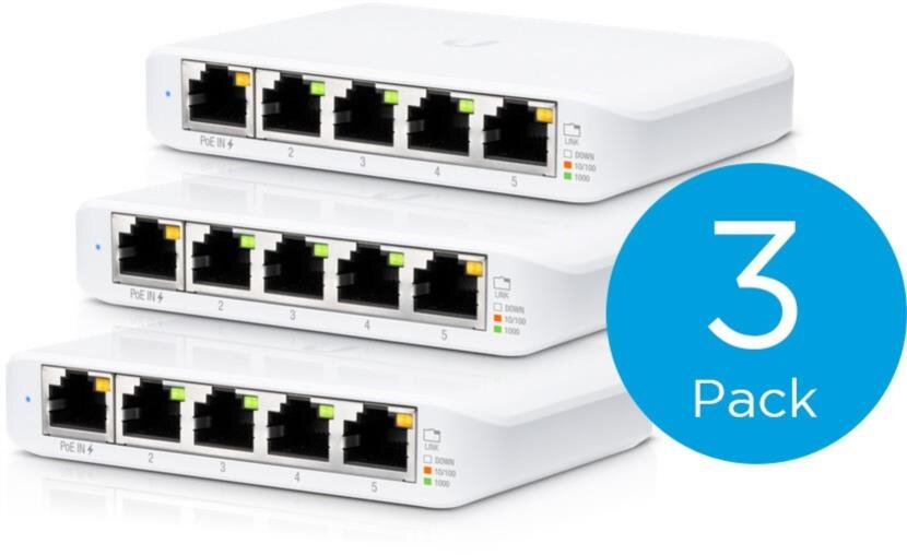 UniFi Kompakt Indoor 5-Port PoE Gigabit Switch mit 802.3af PWR Input, 3-er Pack