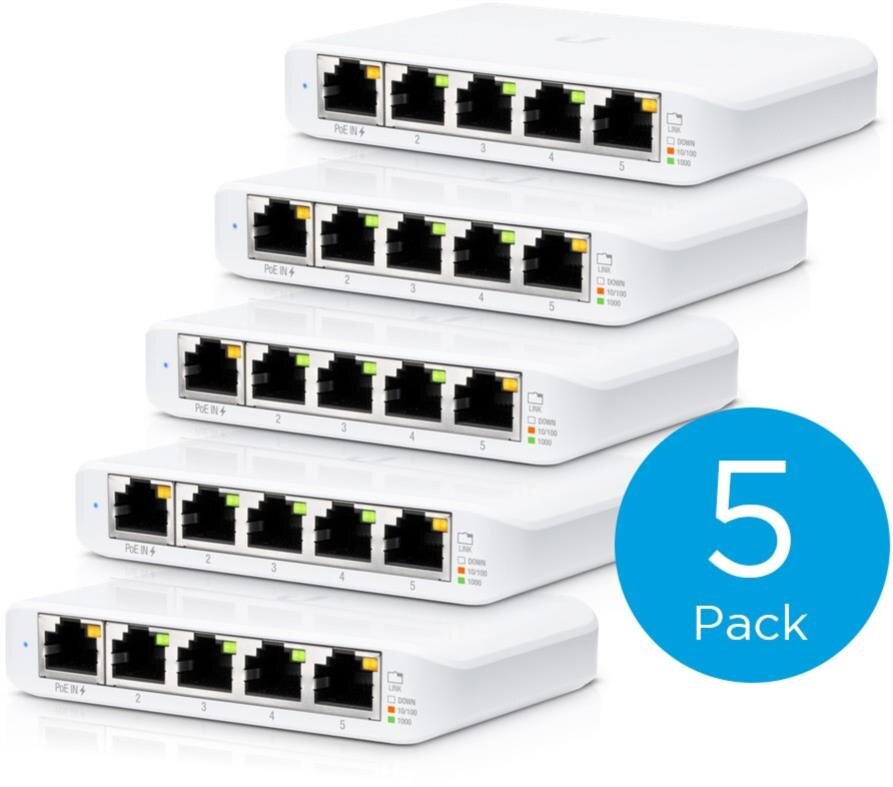 UniFi Kompakt Indoor 5-Port PoE Gigabit Switch mit 802.3af PWR Input, 5-er Pack
