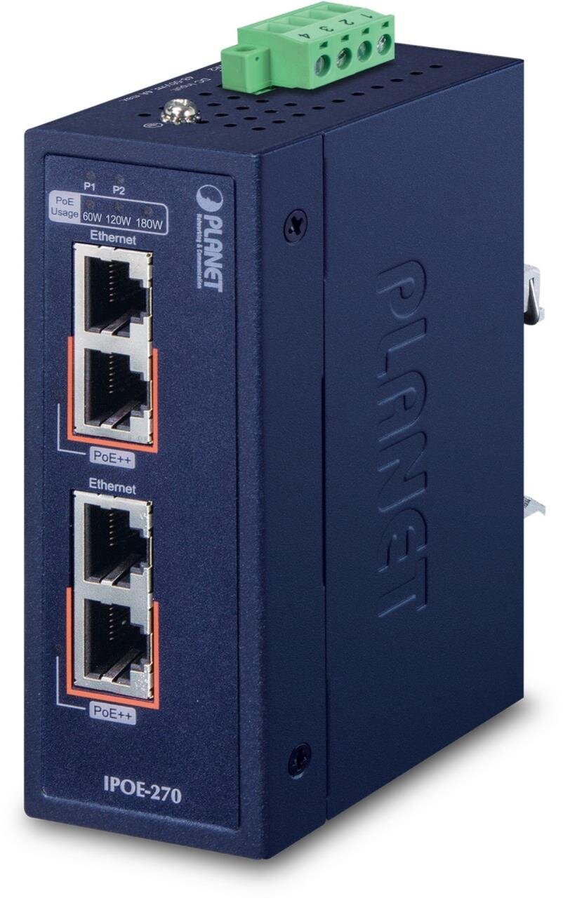 Industrial 2-port Multi-Gigabit 802.3bt PoE++ Injector Hub