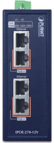 Industrial 2-port Multi-Gigabit 802.3bt PoE++ Injector Hub