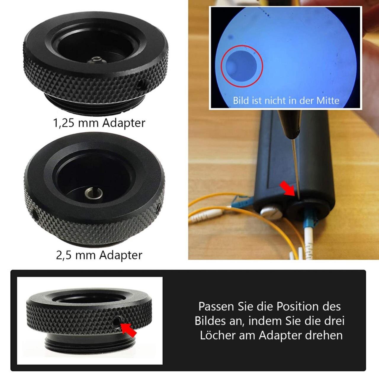 Ferrulen-Mikroskop, 200-fach Vergrößerung für 2,5mm und 1,25mm Ferrule