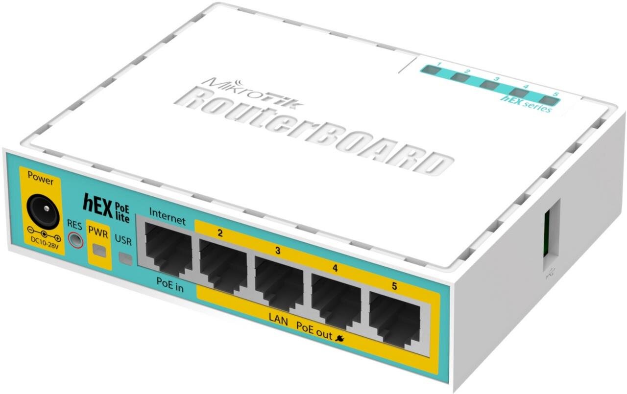 hEX PoE lite mit 650MHz CPU, 64MB RAM, 4x PoE Out, USB, RouterOS L4