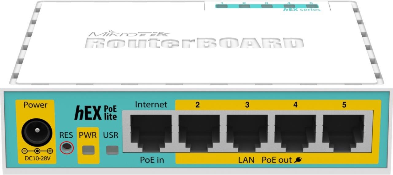hEX PoE lite mit 650MHz CPU, 64MB RAM, 4x PoE Out, USB, RouterOS L4