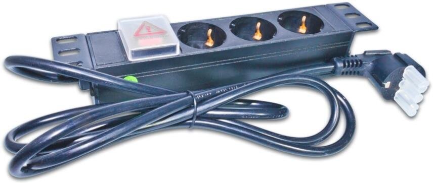 10'' 1HE Steckdosenleiste mit 3x Schuko- Buchsen, Schalter, 10A