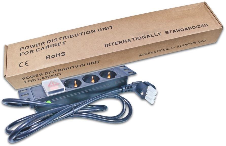 10'' 1HE Steckdosenleiste mit 3x Schuko- Buchsen, Schalter, 10A