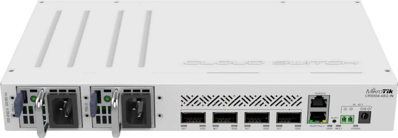 Cloud Router Switch, 4x 100GB QSFP28, PoE in, 2 redundante Netzteile