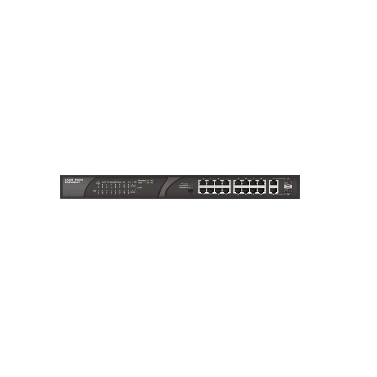 Reyee 16-Port 10/100Mbps, 2x 1Gbit unmanaged Switch, PoE, 120W