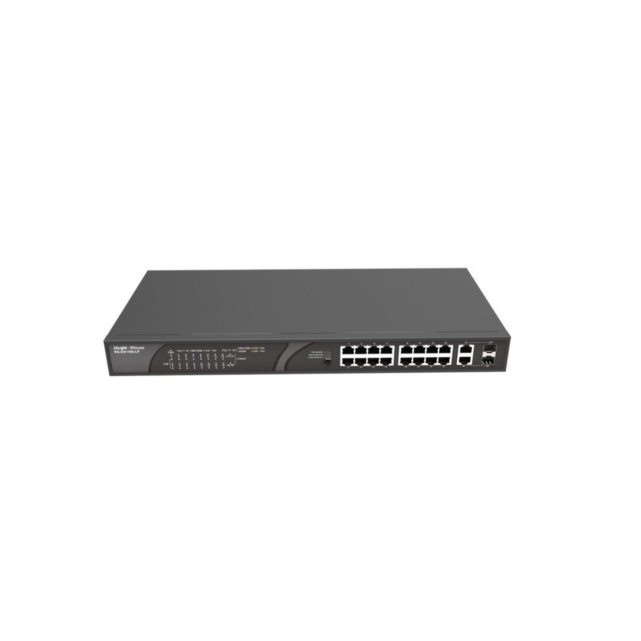 Reyee 16-Port 10/100Mbps, 2x 1Gbit unmanaged Switch, PoE, 120W