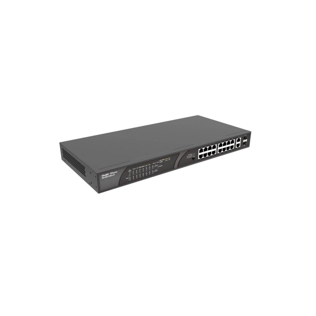 Reyee 16-Port 10/100Mbps, 2x 1Gbit unmanaged Switch, PoE, 120W