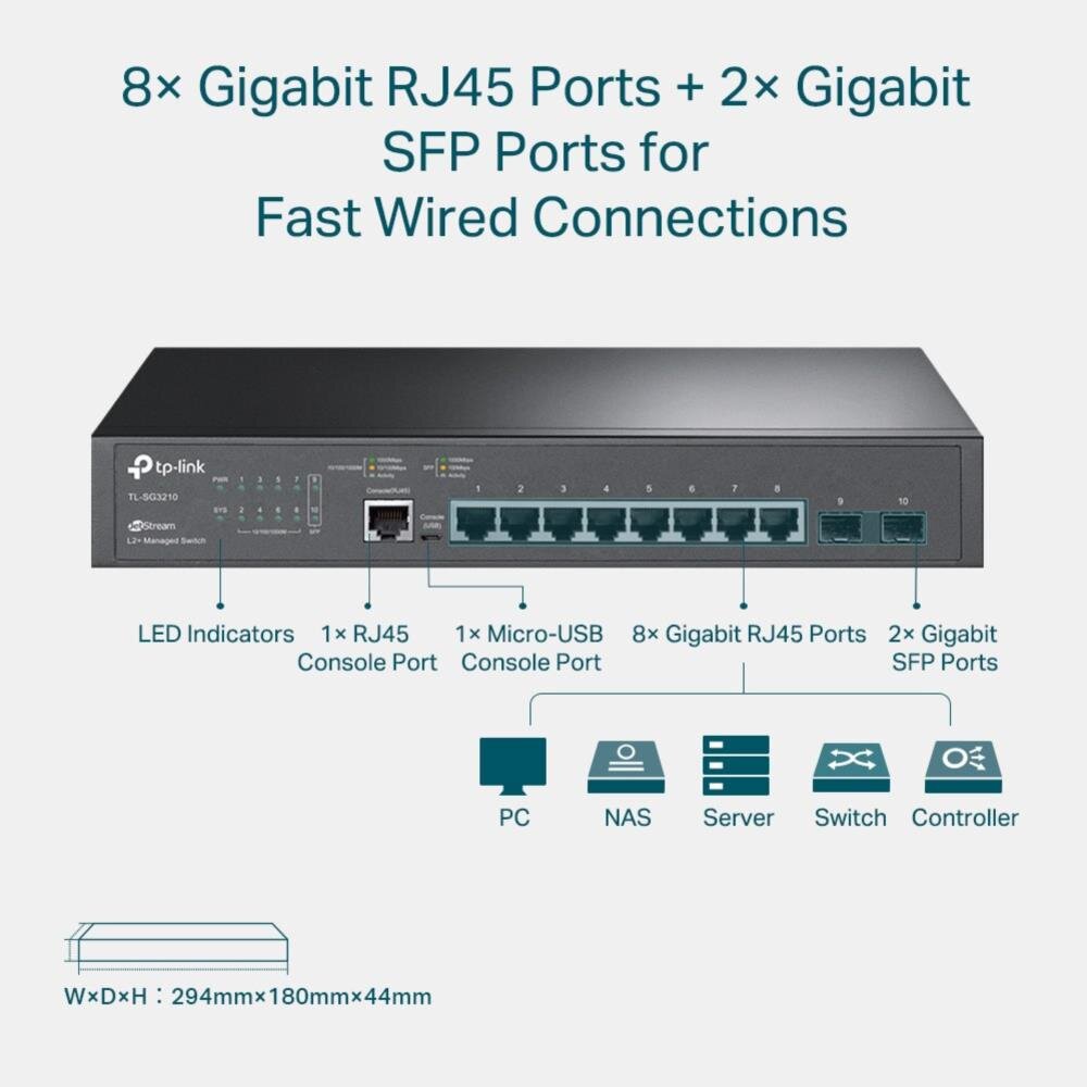 JetStream™ 8-Port Gigabit L2+ Managed Switch mit 2 SFP Slots
