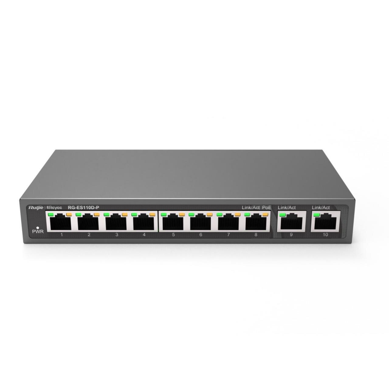 Reyee 8-Port 10/100Mbps, 2x 1Gbit unmanaged Desktop Switch, PoE, 110W