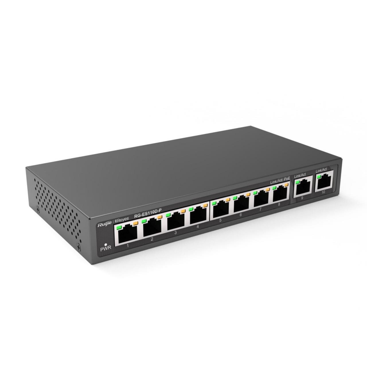 Reyee 8-Port 10/100Mbps, 2x 1Gbit unmanaged Desktop Switch, PoE, 110W
