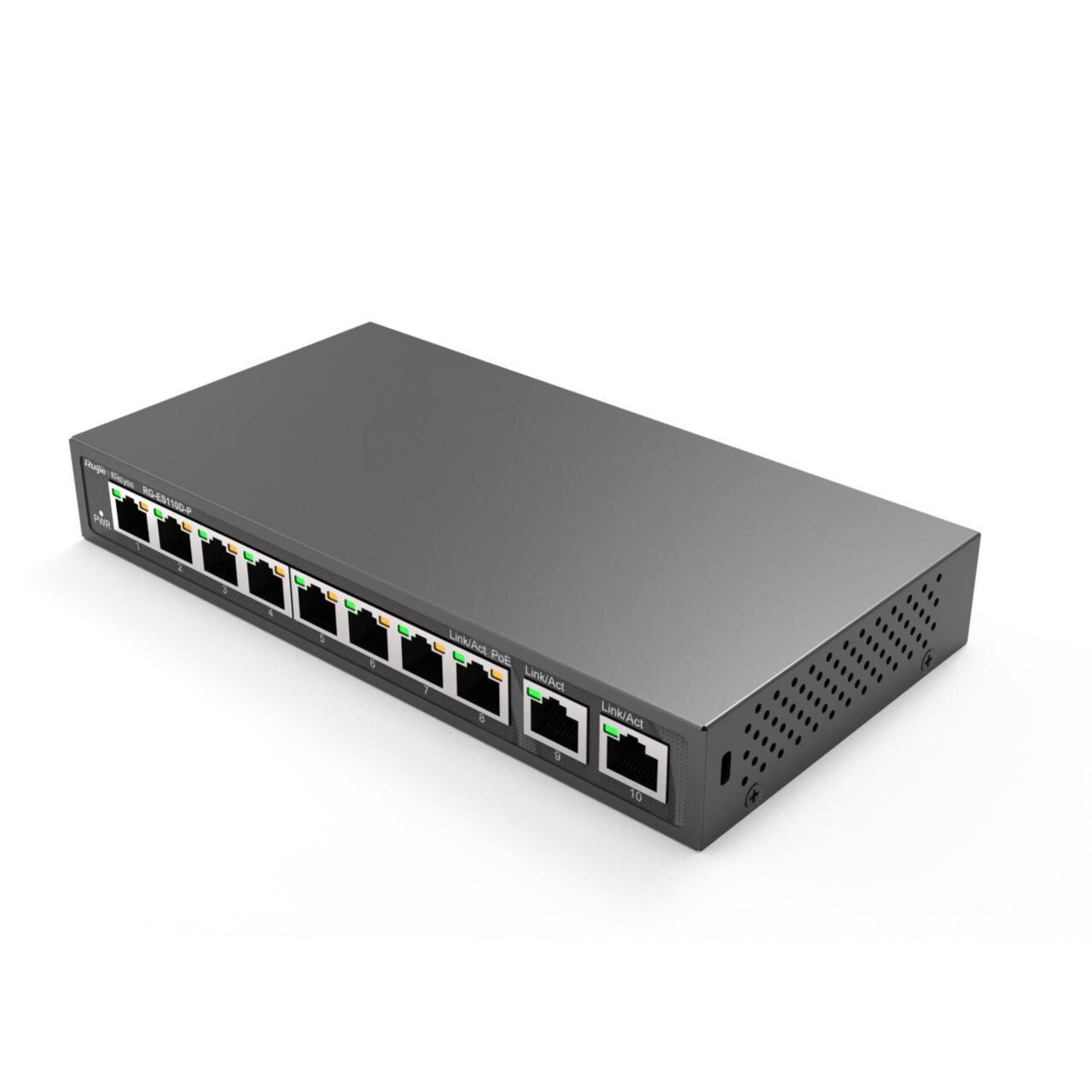 Reyee 8-Port 10/100Mbps, 2x 1Gbit unmanaged Desktop Switch, PoE, 110W
