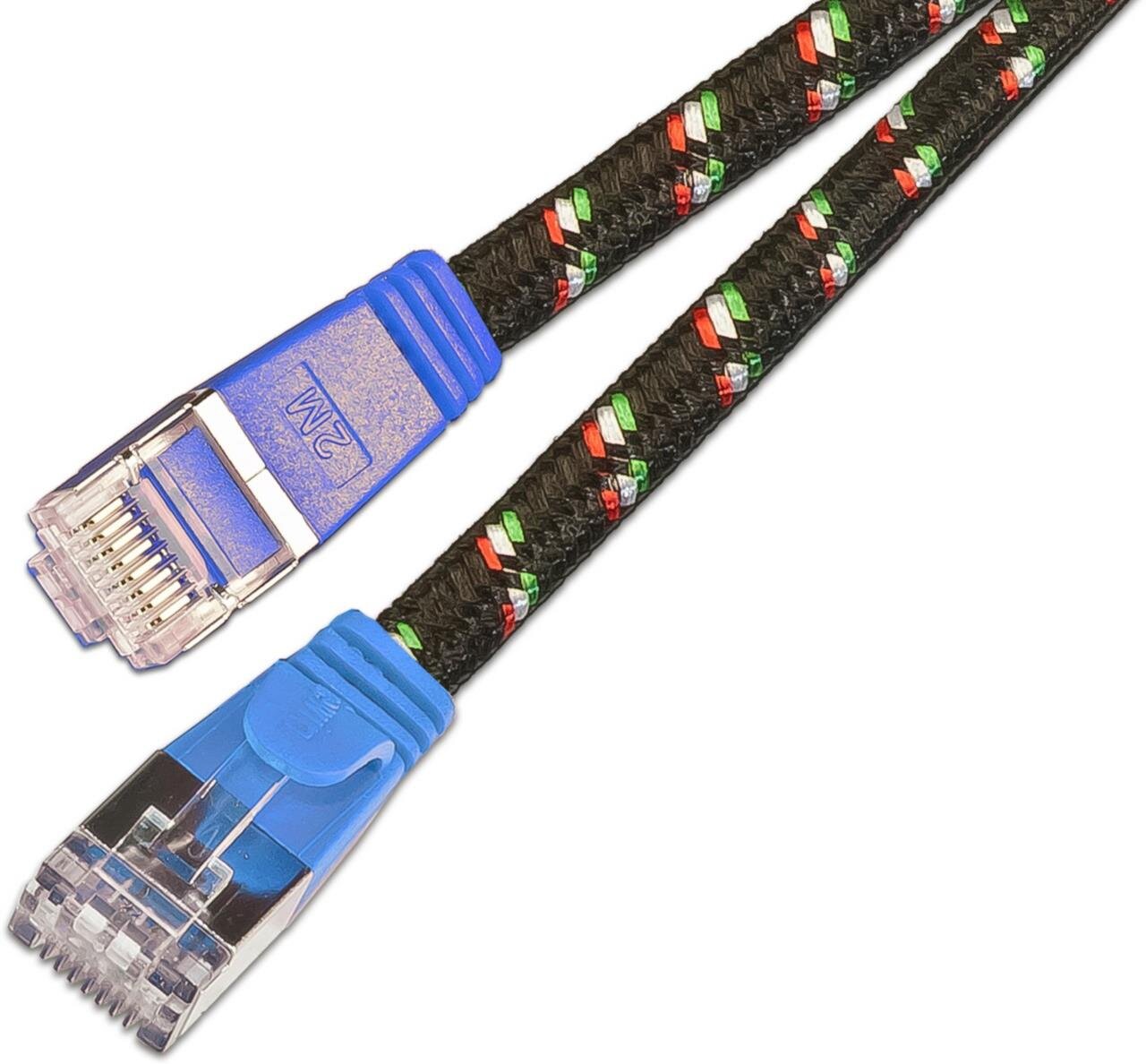KAT6 Slimpatchkabel, U/FTP, flach, Nylonmantel, blau