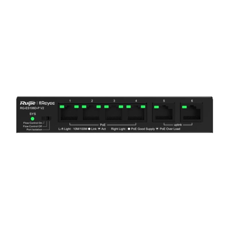Reyee 6-Port 10/100Mbps unmanaged Desktop Switch, PoE, 54W
