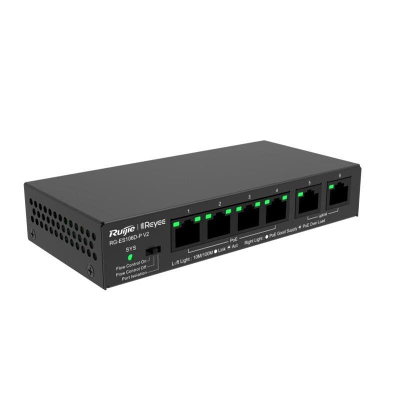Reyee 6-Port 10/100Mbps unmanaged Desktop Switch, PoE, 54W