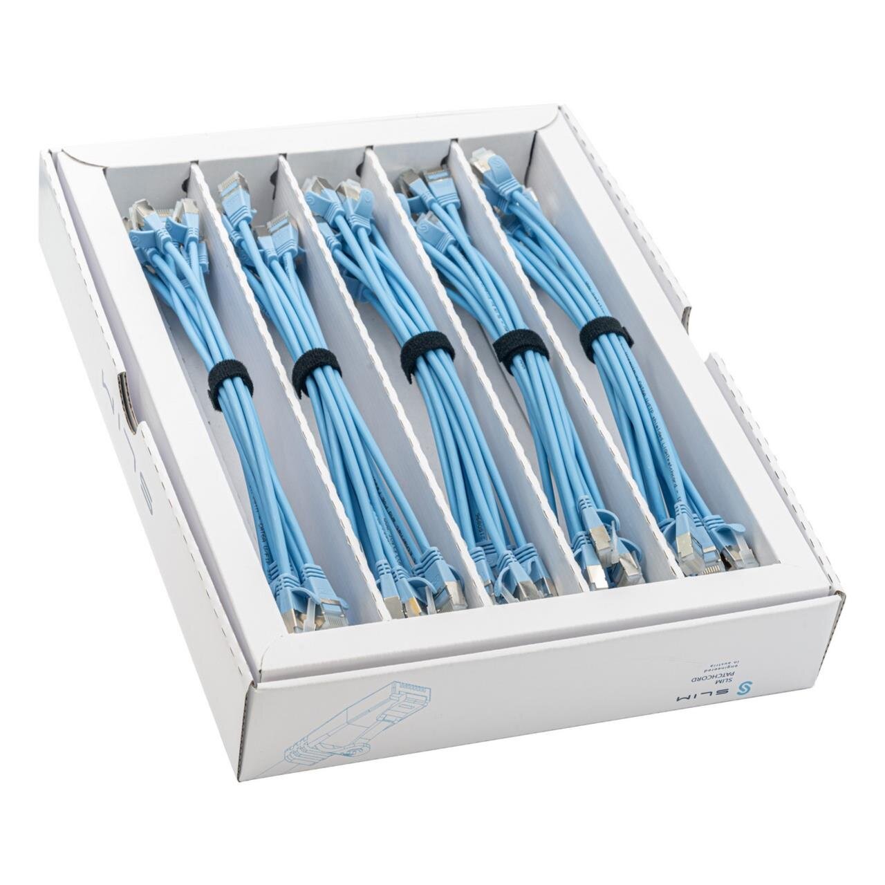 KAT6A 10 Gigabit Lightpatchkabel, 0,15m, U/FTP, Ø 3,8mm, blau, 50-Pack